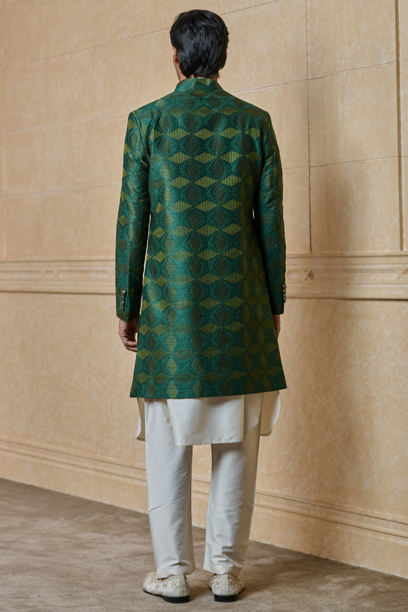 Dark Green All Over Embroidered Indo Western