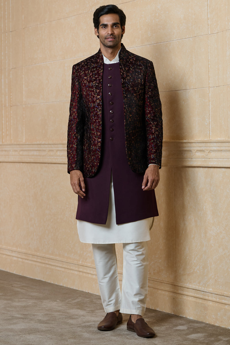 Wine All Over Embroidered Indo Western