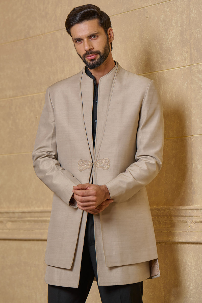 Grey Layered Indo Western With Stylized Neck