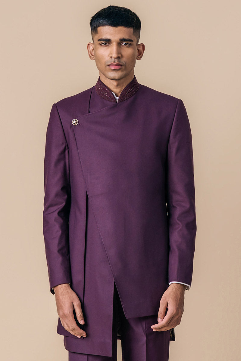 Wine Asymmetric Layered Indo Western