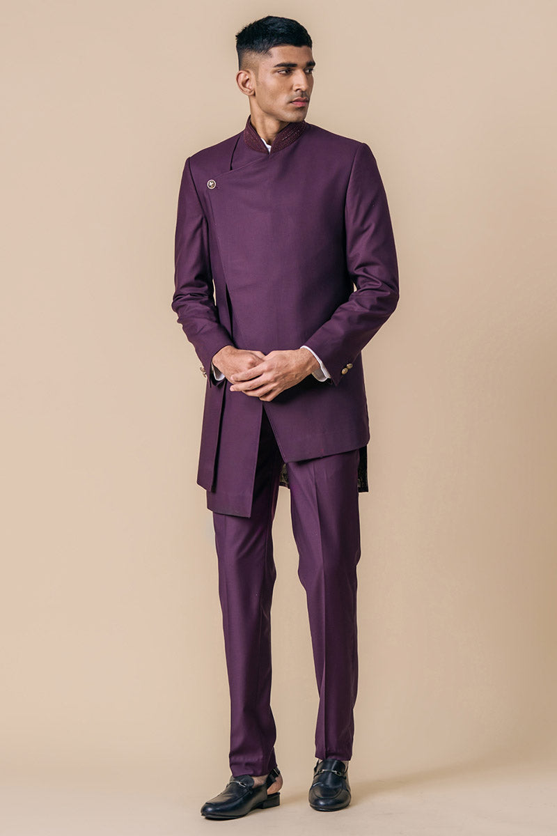 Wine Asymmetric Layered Indo Western