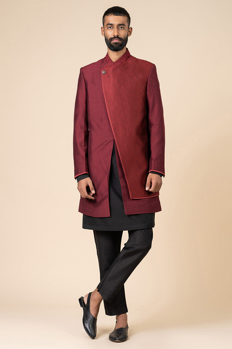 Maroon Indo Western With Jacquard Panel