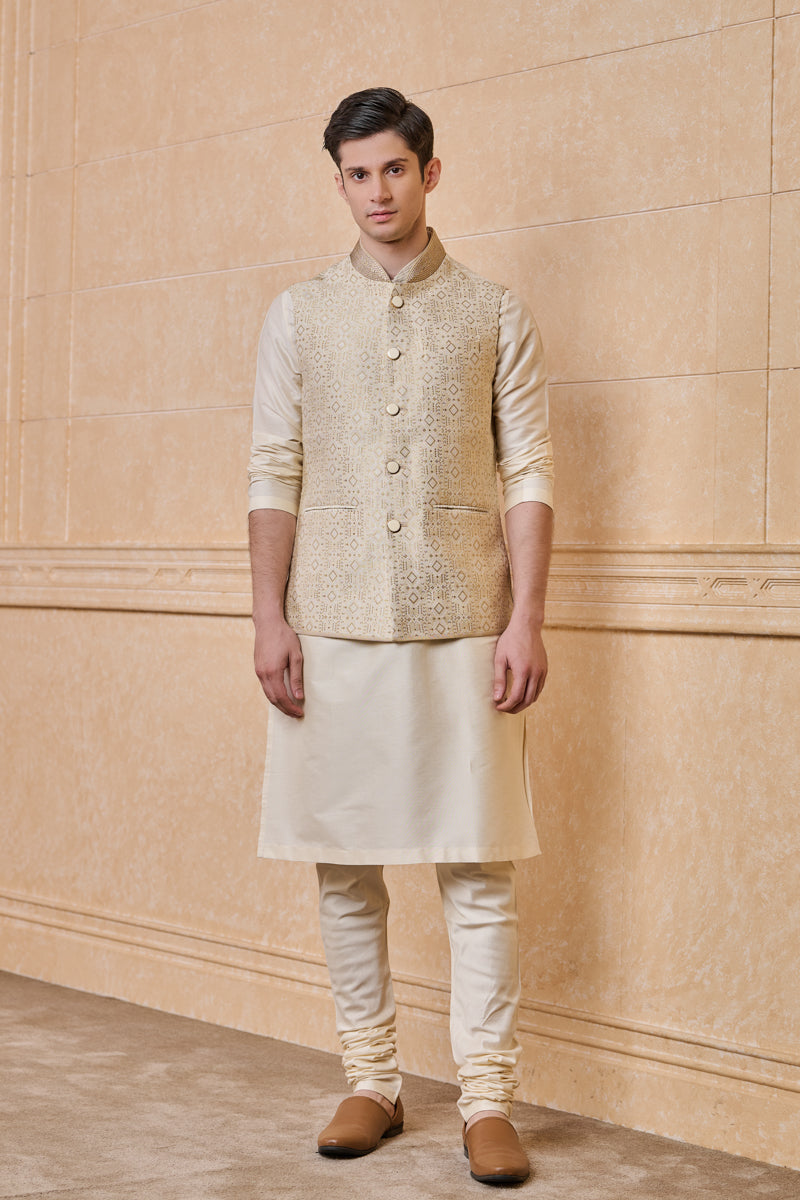 Gold Classic Brocade Kurta Bundi Set