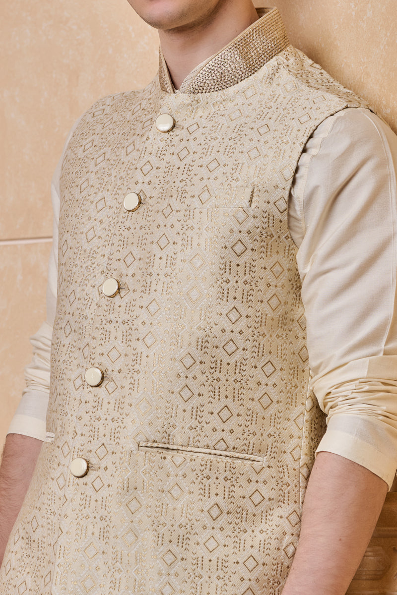 Gold Classic Brocade Kurta Bundi Set