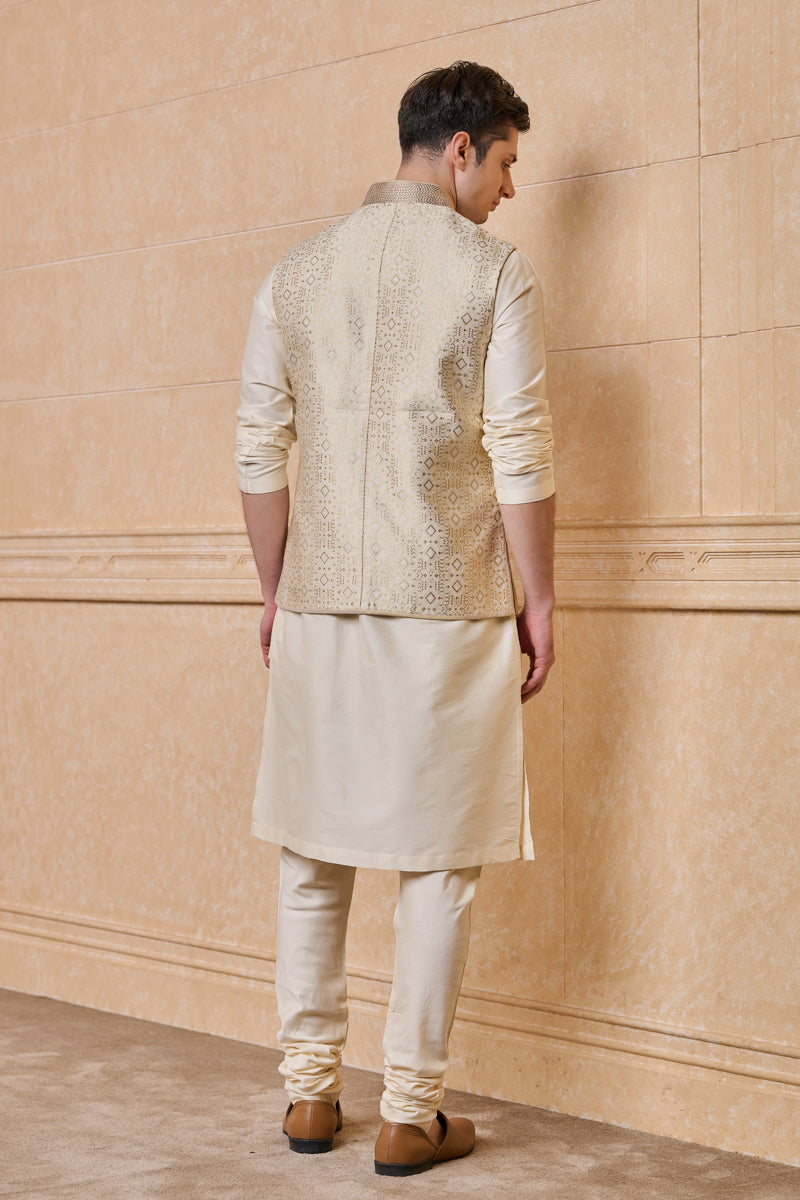 Gold Classic Brocade Kurta Bundi Set