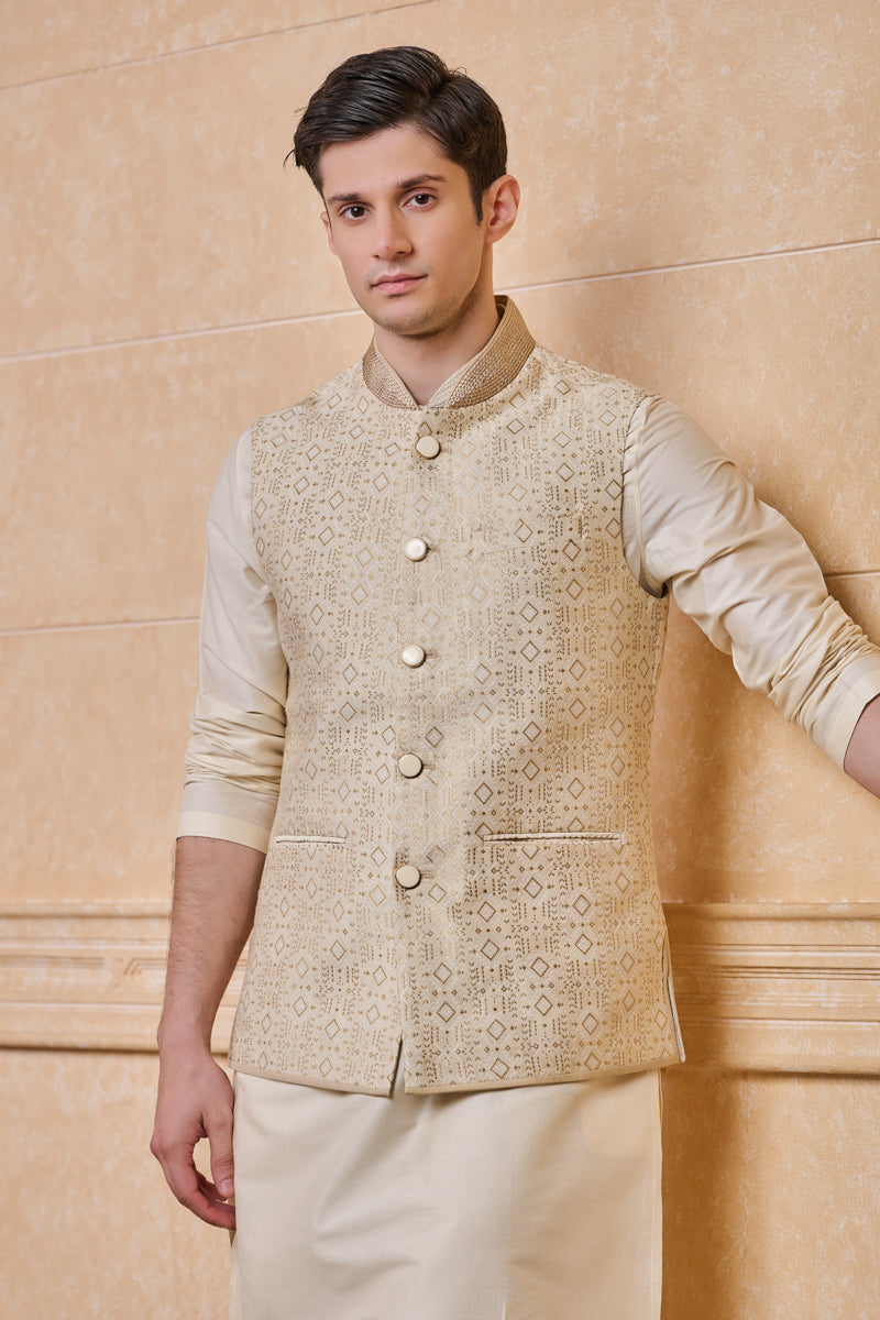 Gold Classic Brocade Kurta Bundi Set