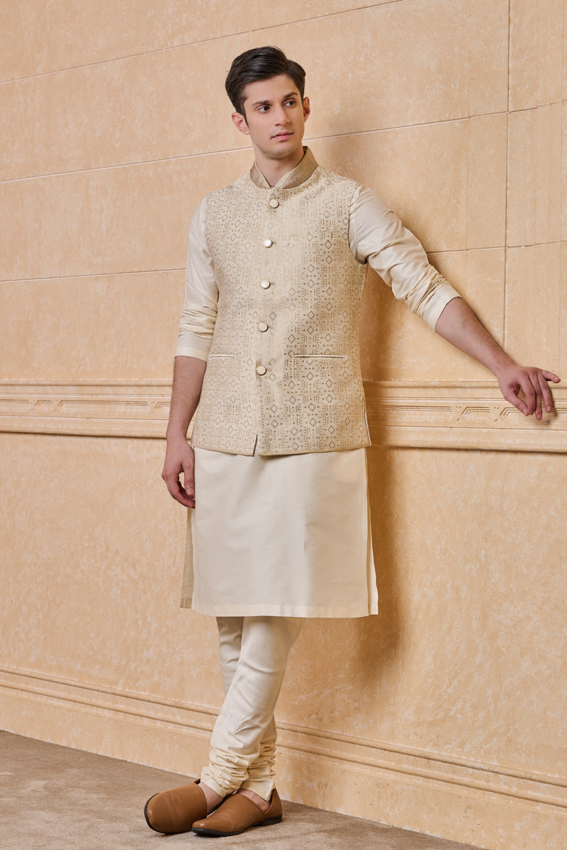 Gold Classic Brocade Kurta Bundi Set