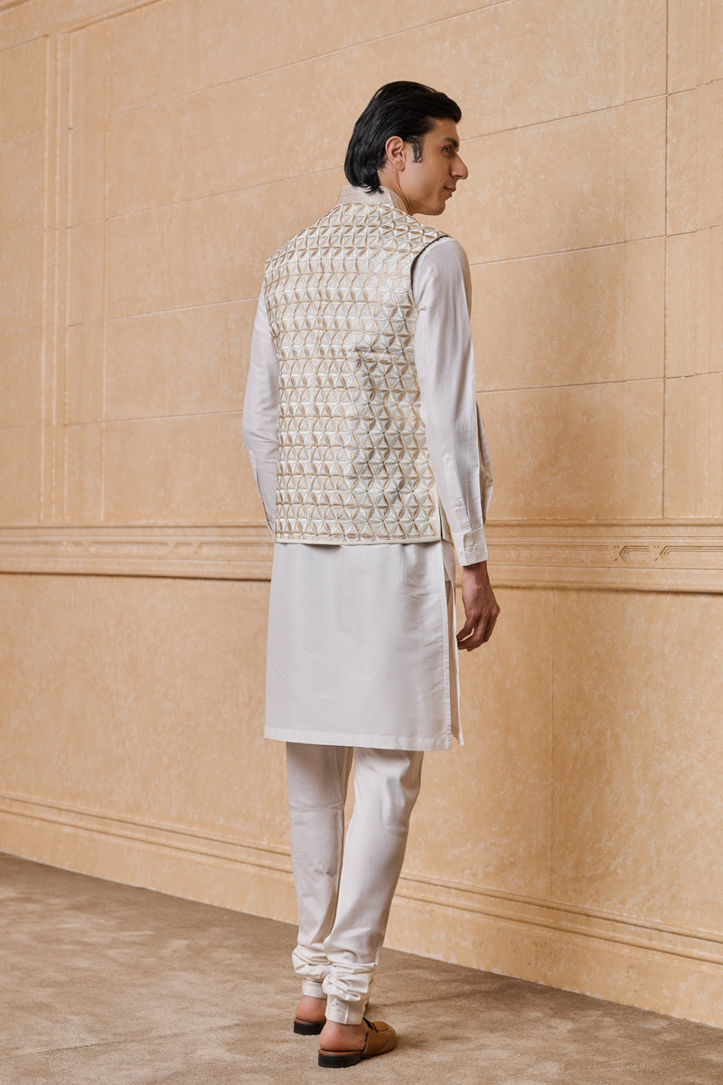 Ivory All Over Embroidered Kurta Bundi Set