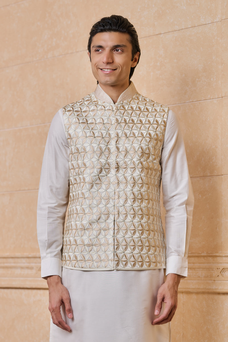 Ivory All Over Embroidered Kurta Bundi Set