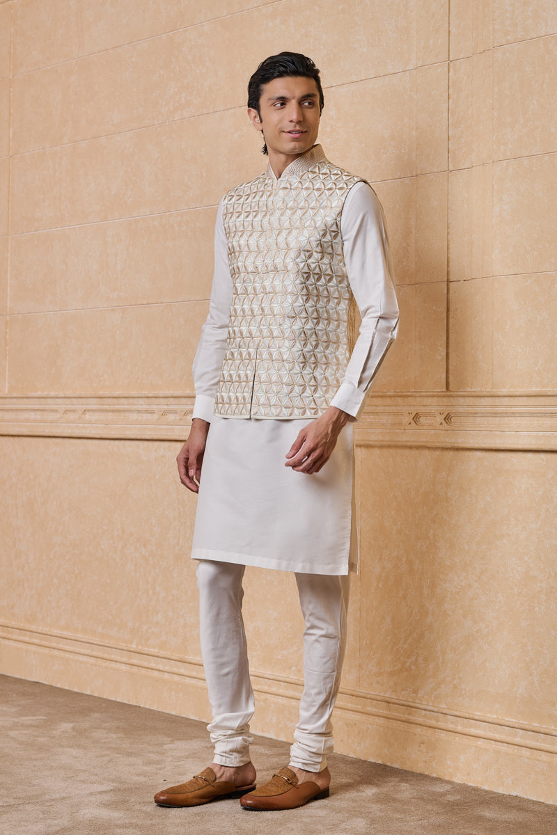 Ivory All Over Embroidered Kurta Bundi Set