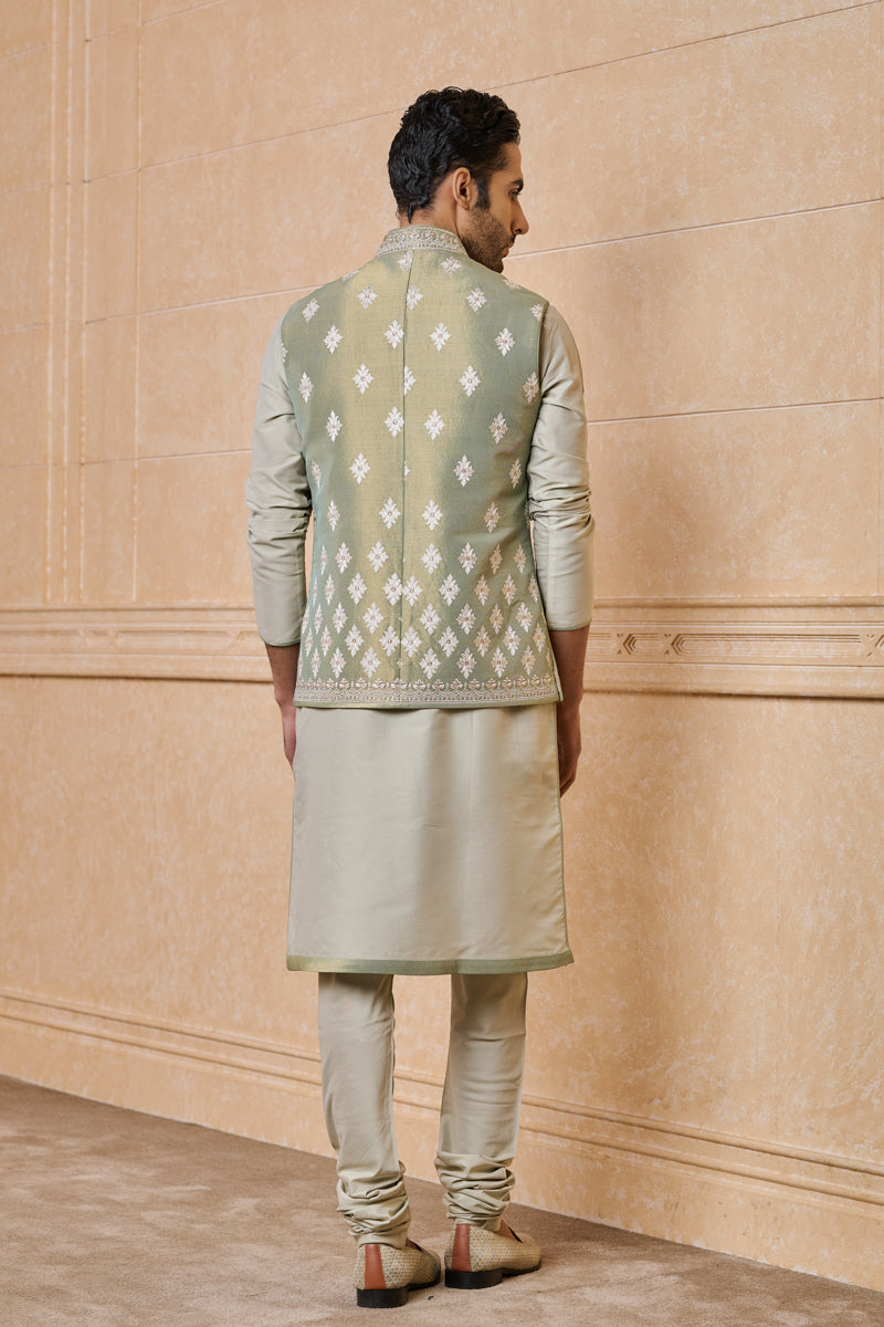 Light Green All Over Embroidered Kurta Bundi Set