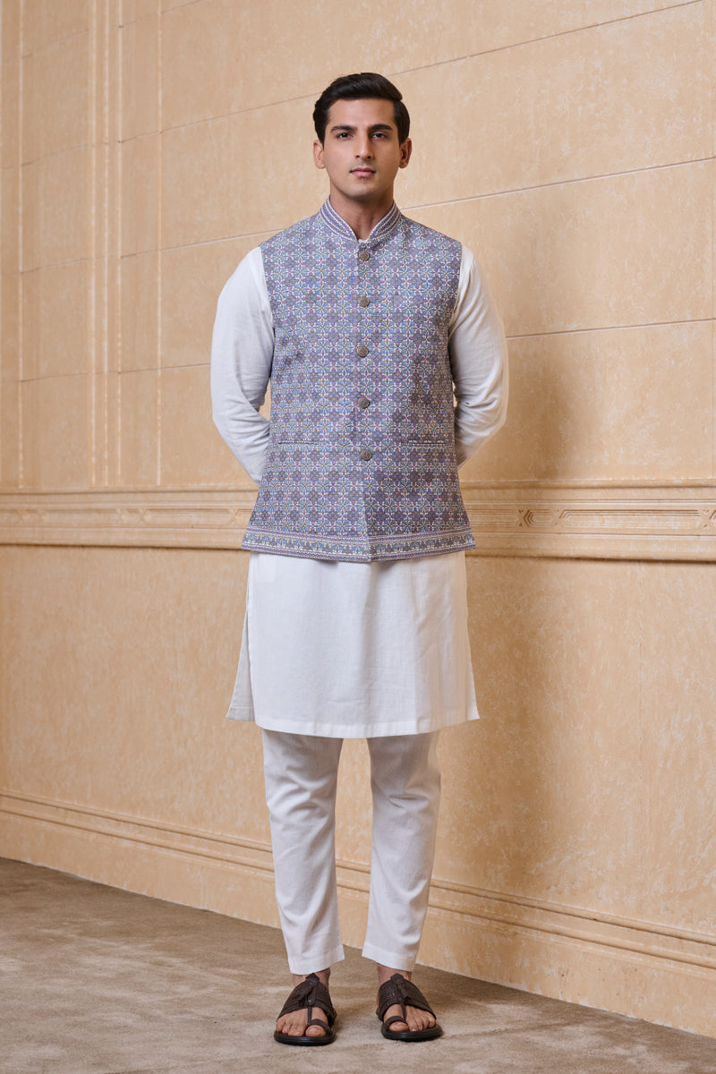 Multi-Coloured All Over Cotton Printed Kurta Bundi Set