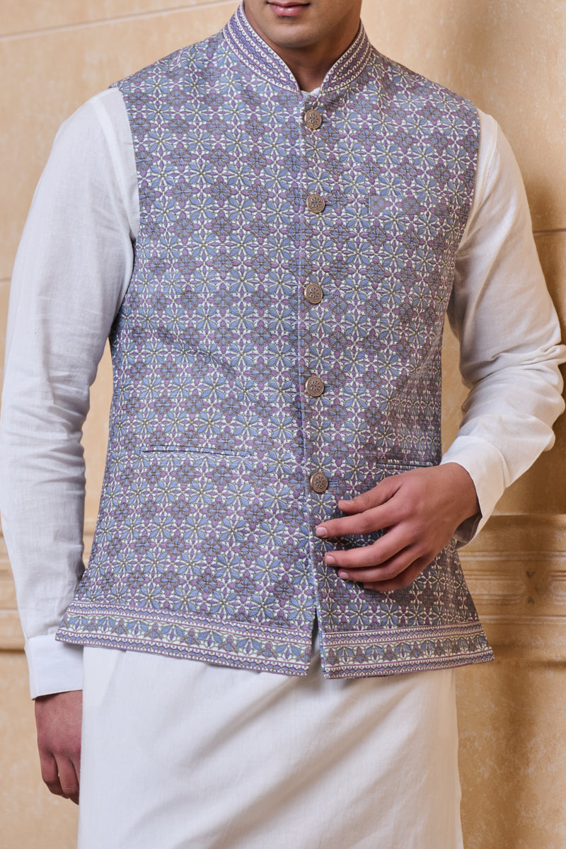 Multi-Coloured All Over Cotton Printed Kurta Bundi Set