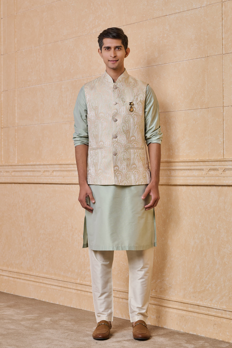 Multi-coloured Classic Brocade Kurta Bundi Set