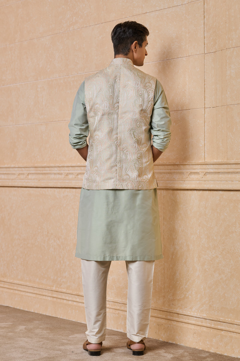 Multi-coloured Classic Brocade Kurta Bundi Set