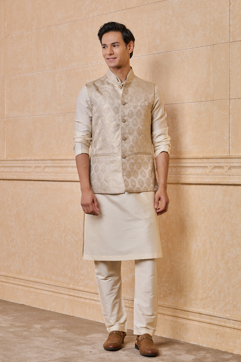 Gold Brocade Kurta Bundi Set