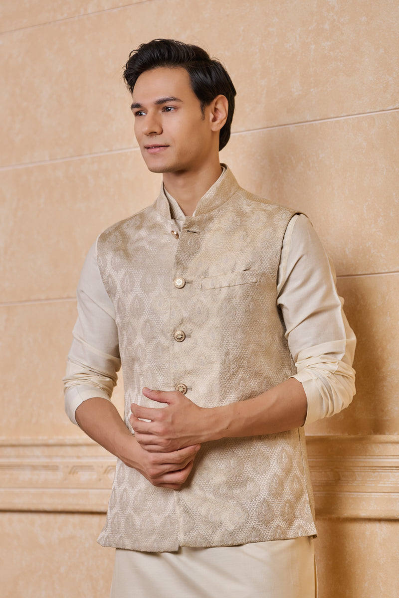 Gold Brocade Kurta Bundi Set