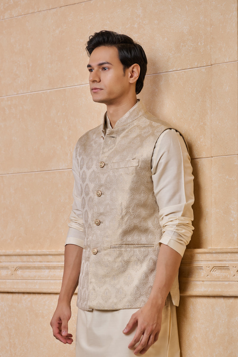 Gold Brocade Kurta Bundi Set