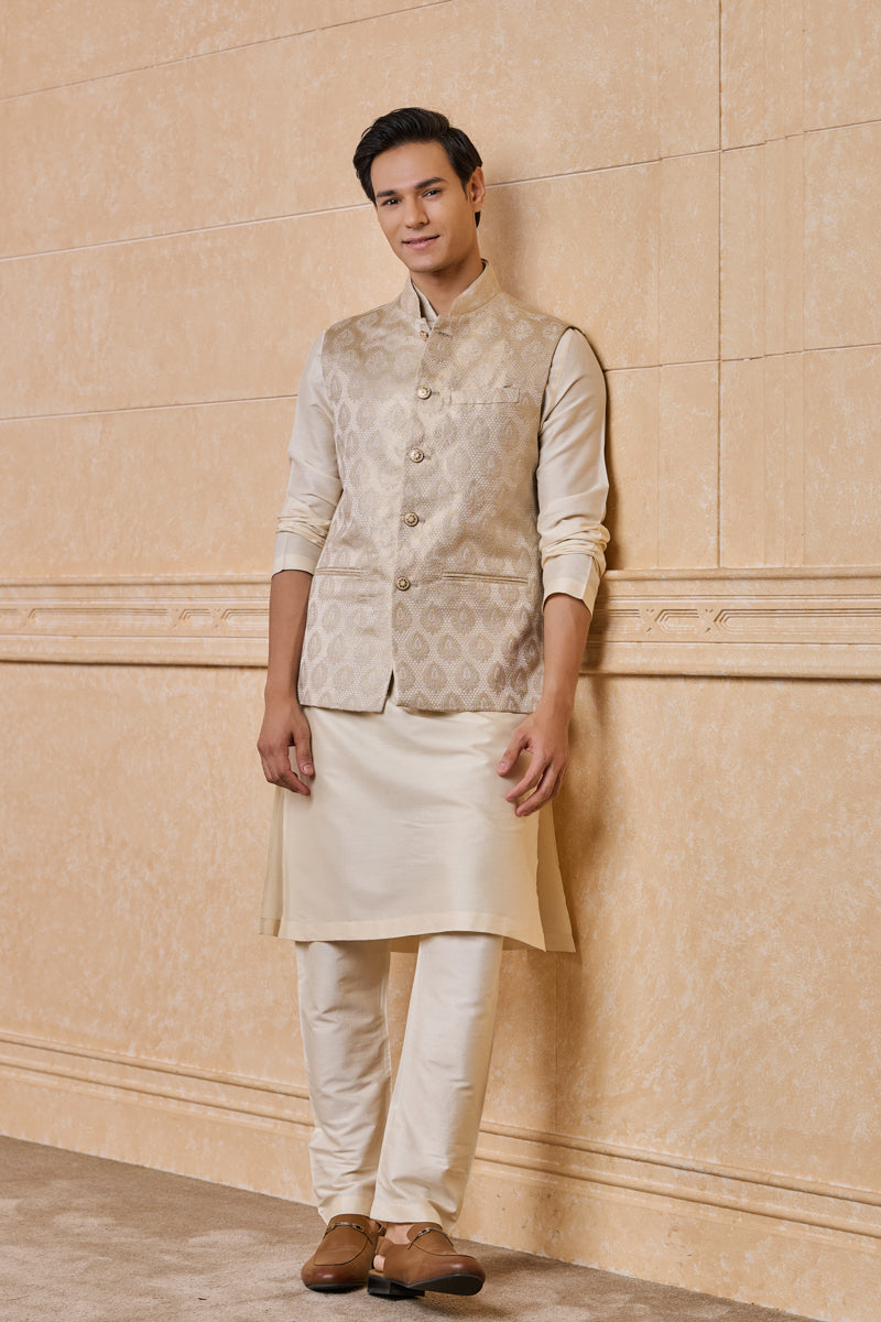 Gold Brocade Kurta Bundi Set