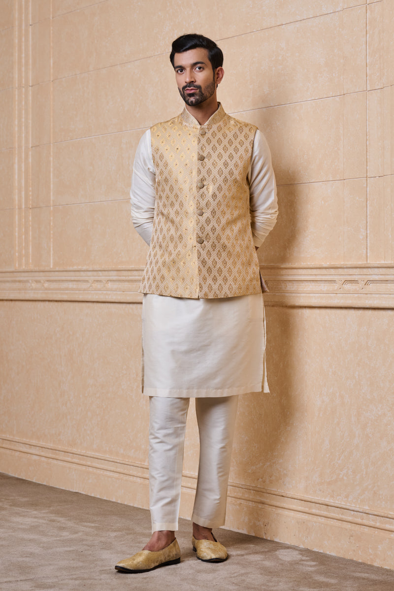 Gold Brocade Kurta Bundi Set