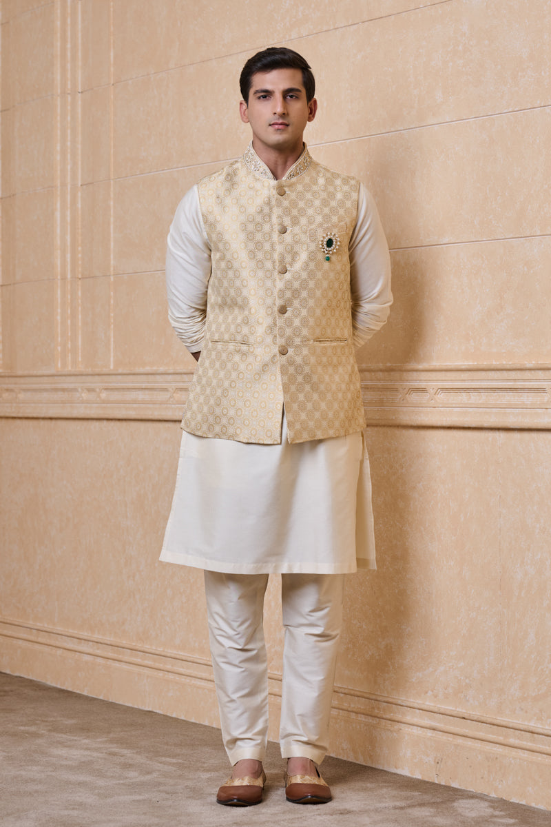 Gold Brocade Kurta Bundi Set