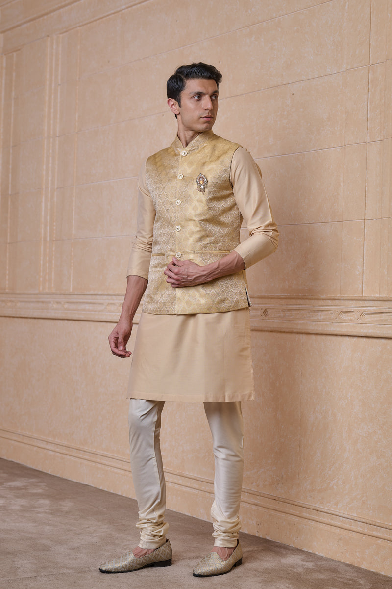 Gold Classic Brocade Kurta Bundi Set