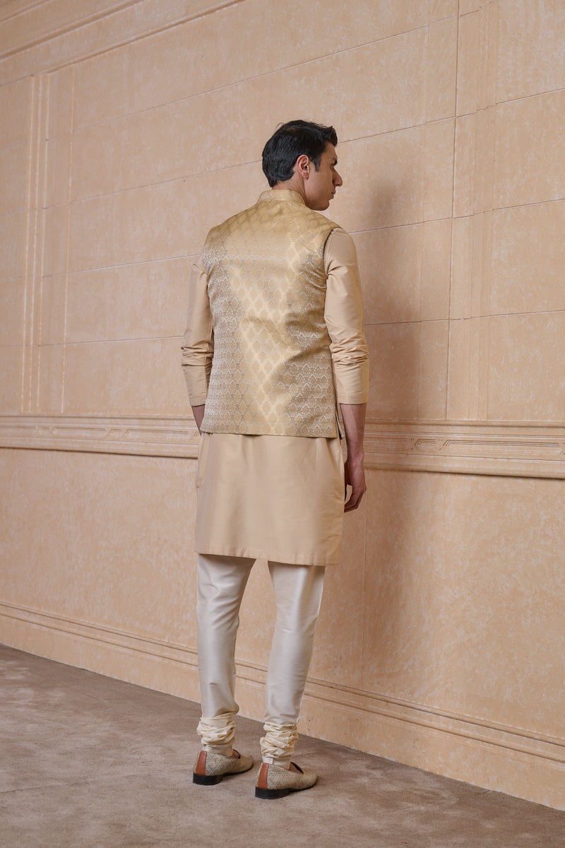 Gold Classic Brocade Kurta Bundi Set