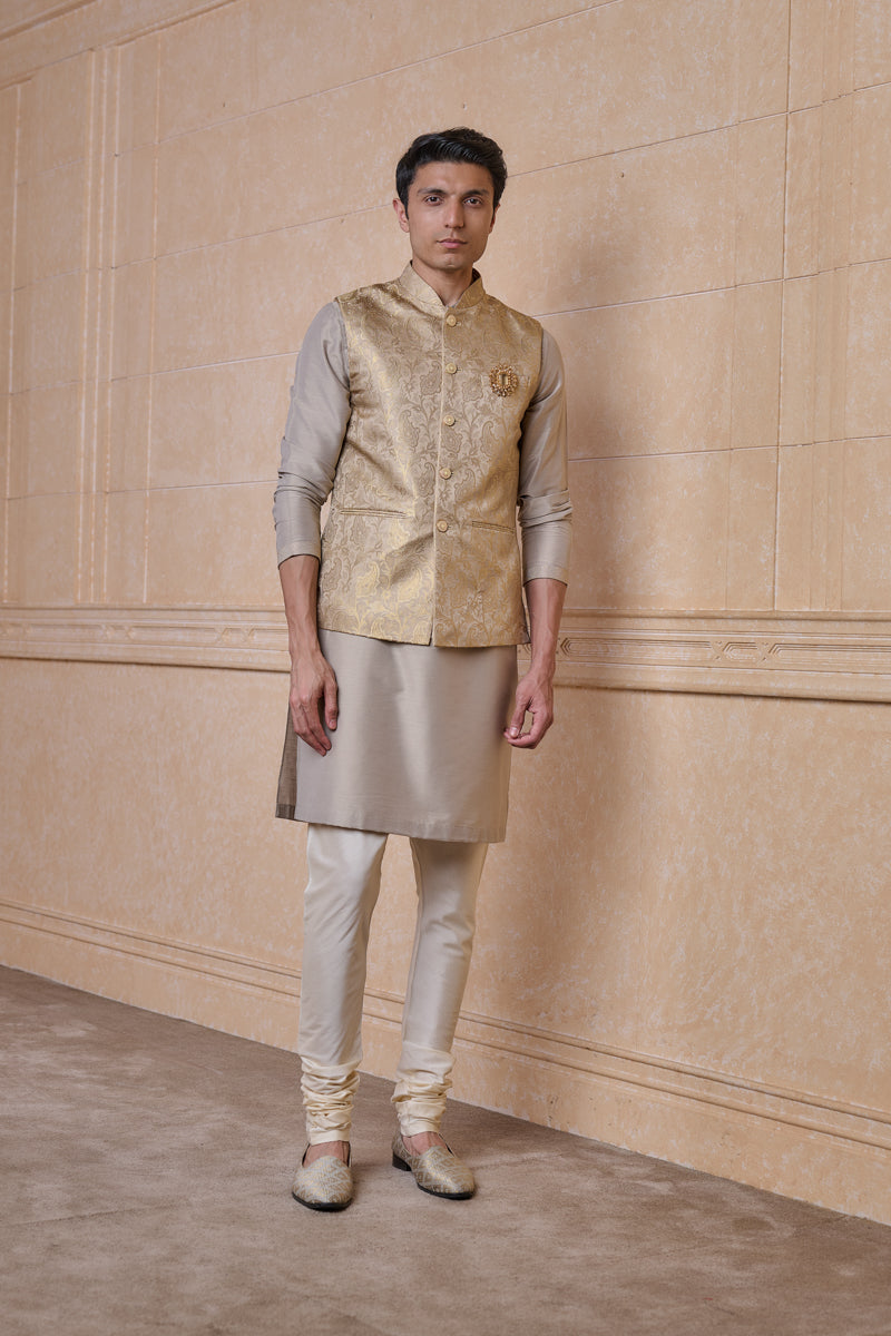 Gold Brocade Kurta Bundi Set