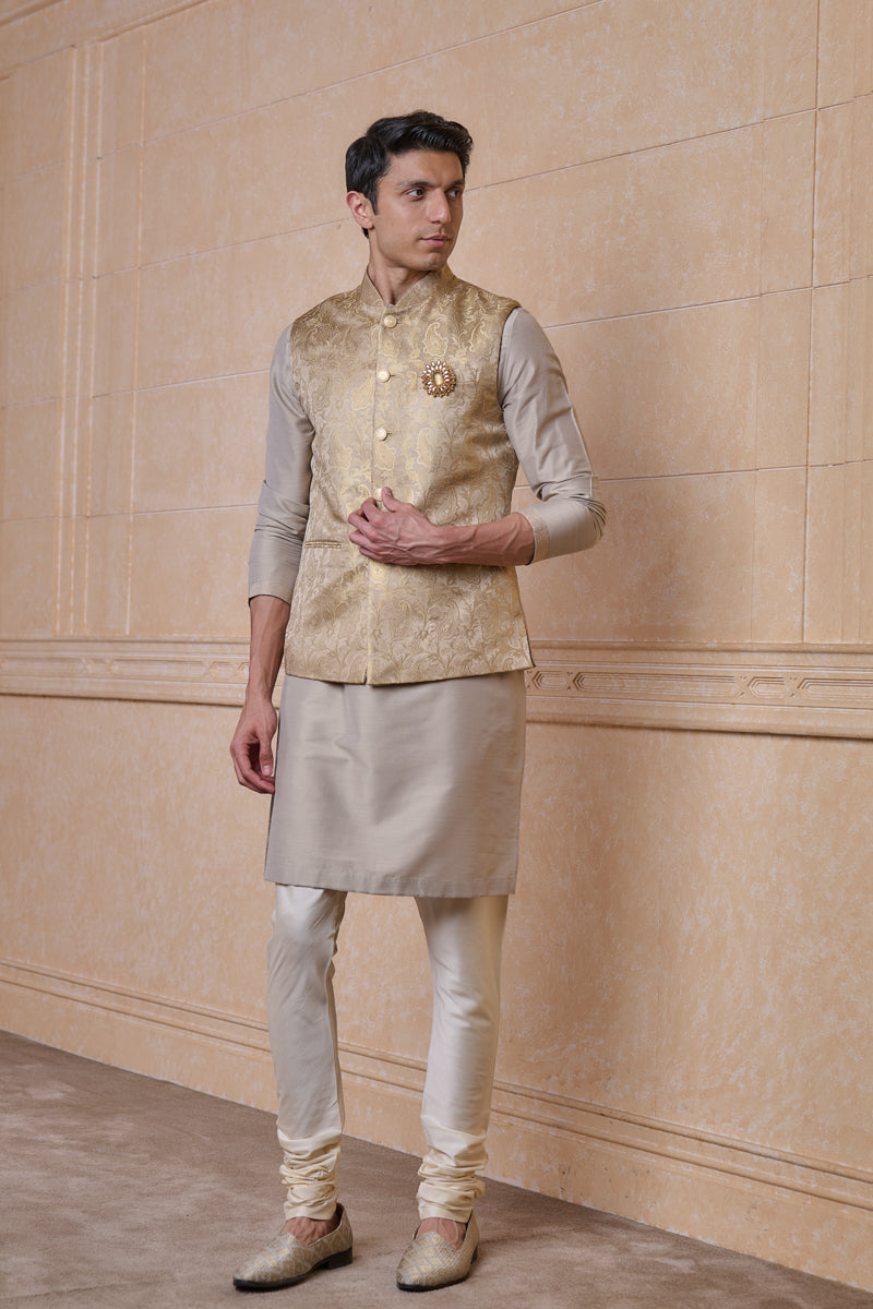 Gold Brocade Kurta Bundi Set