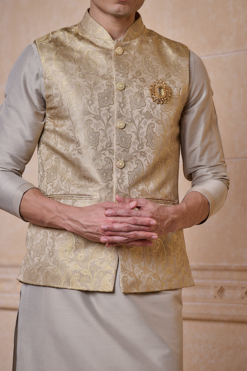 Gold Brocade Kurta Bundi Set