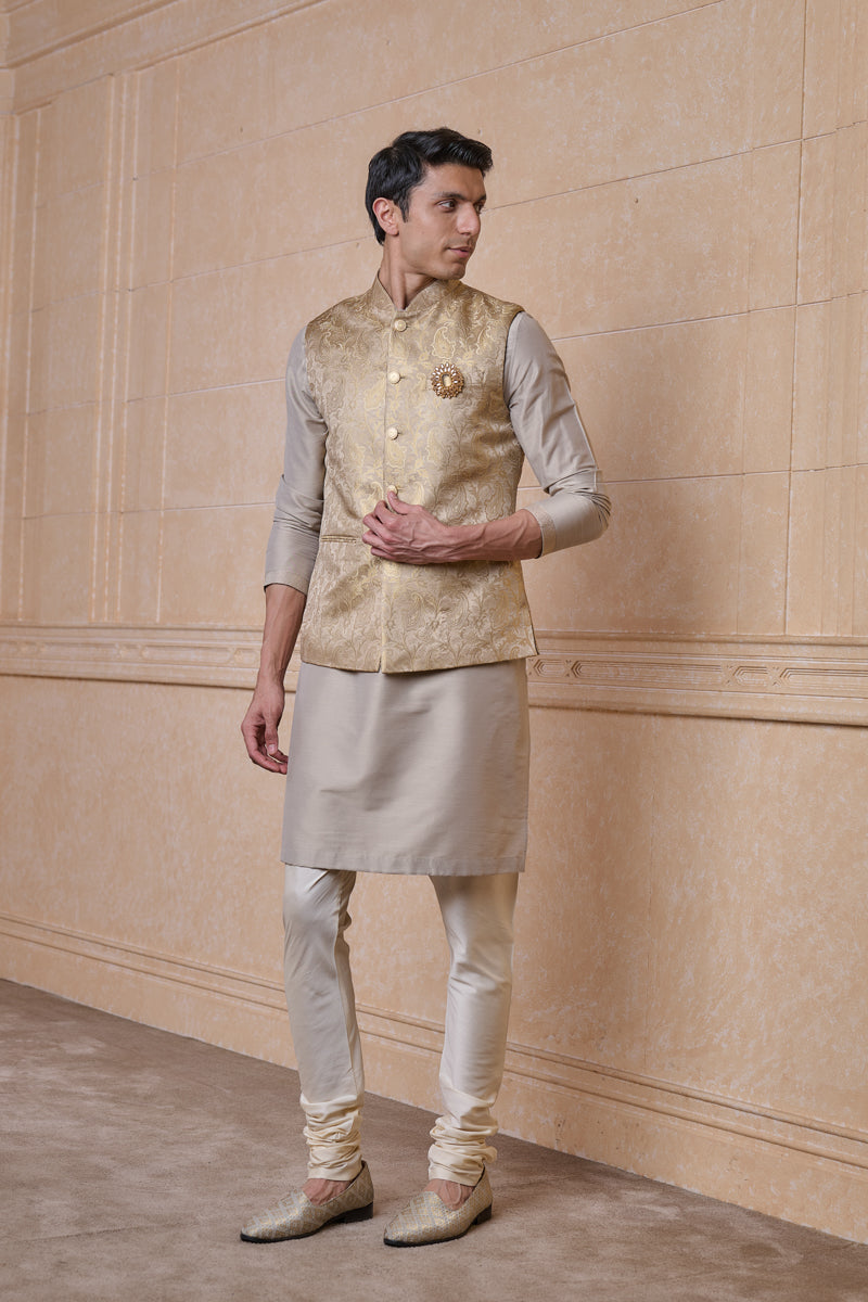 Gold Brocade Kurta Bundi Set