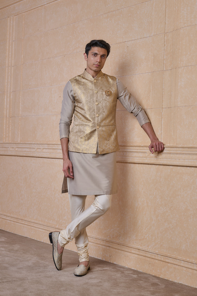 Gold Brocade Kurta Bundi Set