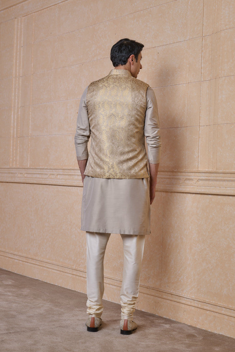 Gold Brocade Kurta Bundi Set