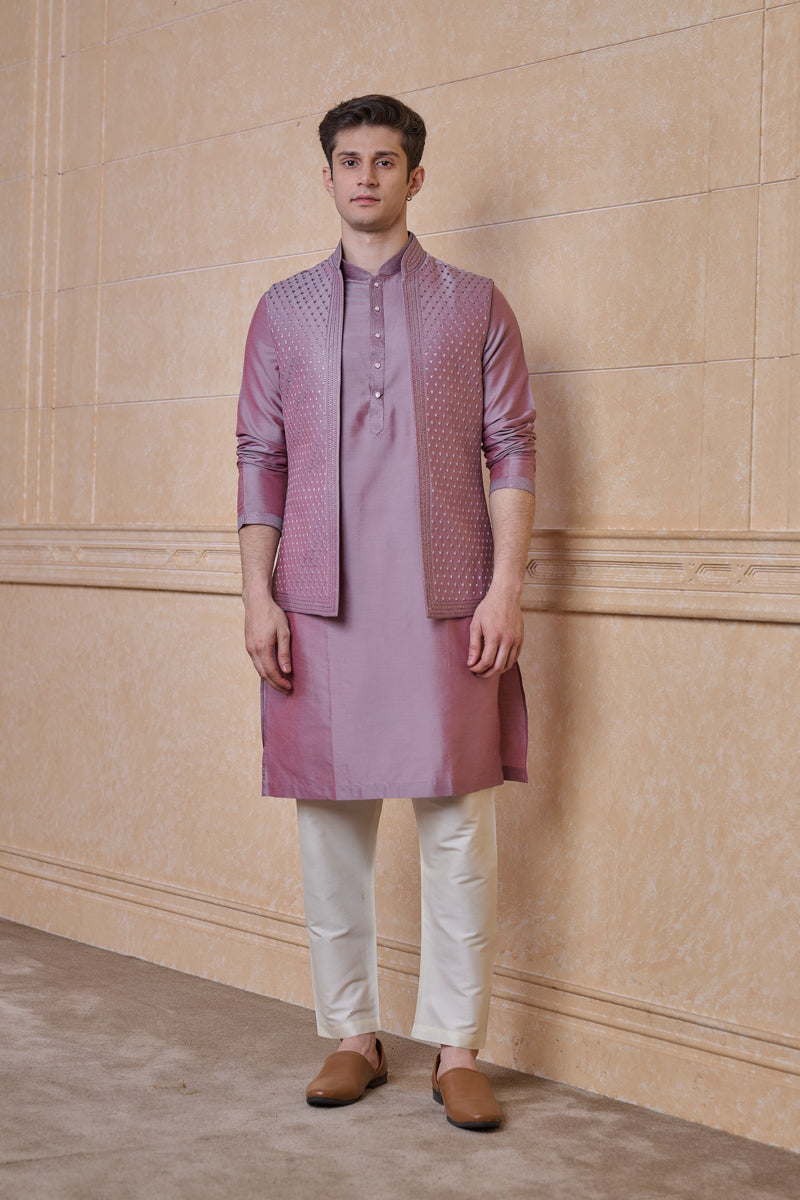 Lilac All Over Embroidered Kurta Bundi Set