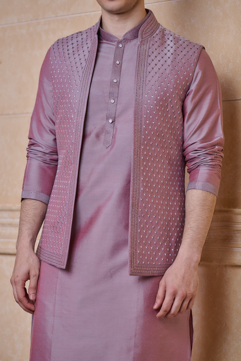 Lilac All Over Embroidered Kurta Bundi Set