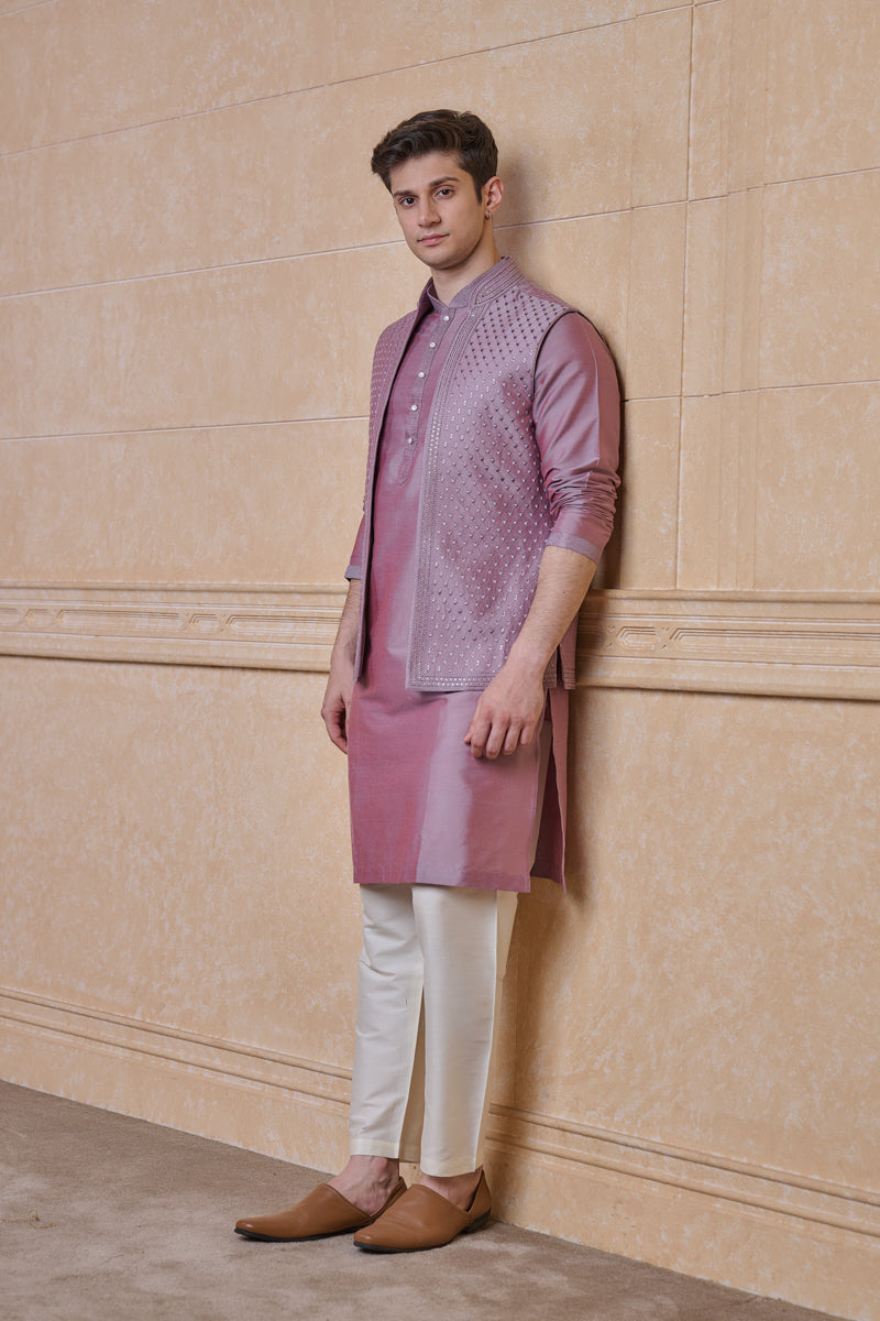 Lilac All Over Embroidered Kurta Bundi Set