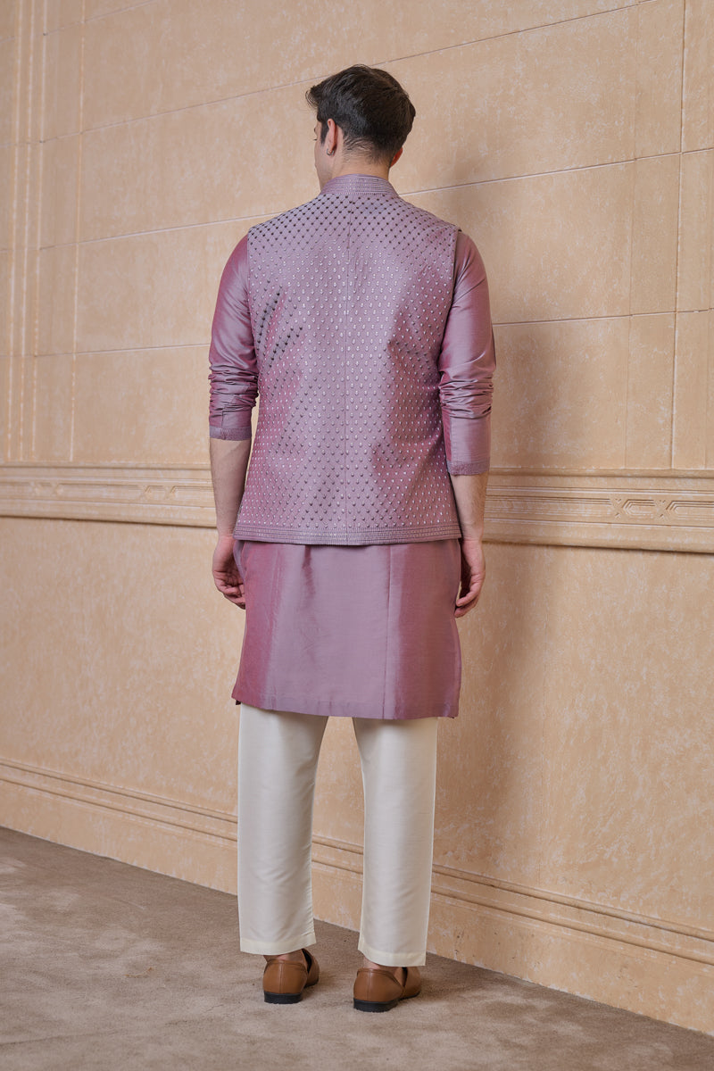 Lilac All Over Embroidered Kurta Bundi Set