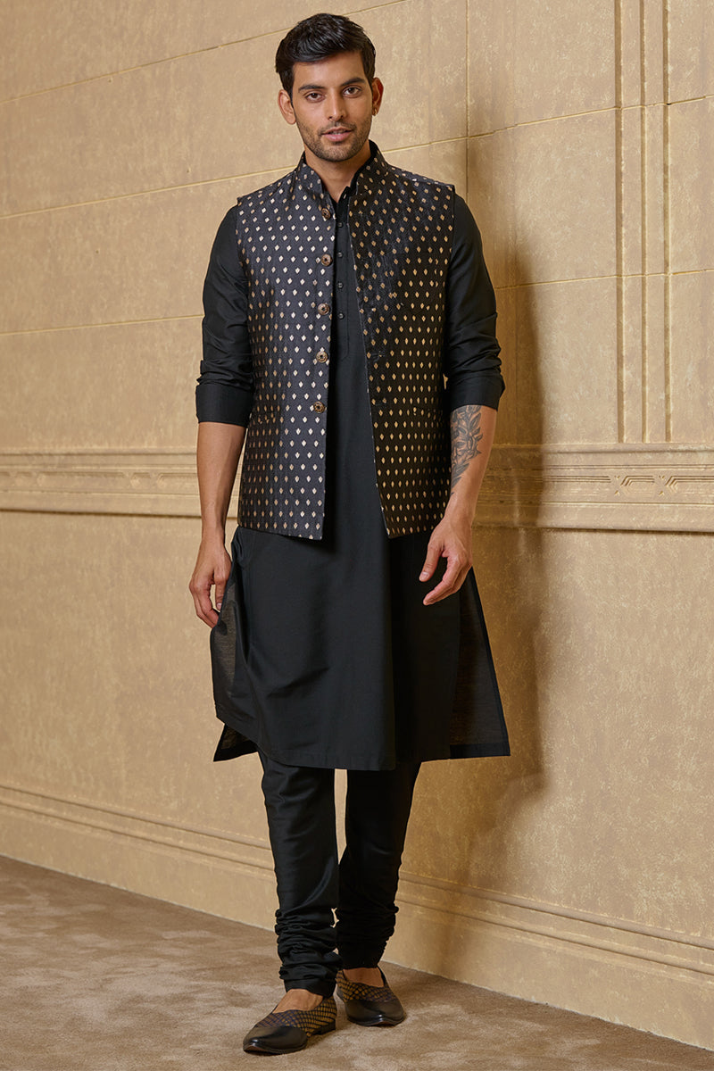 Black Zari Brocade Kurta Bundi Set