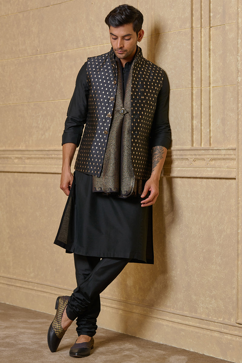 Black Zari Brocade Kurta Bundi Set