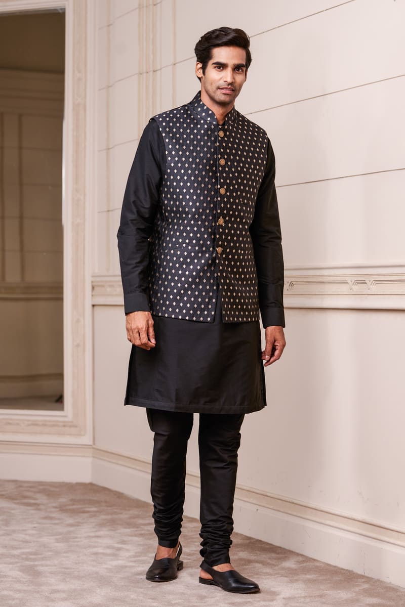 Black Zari Brocade Kurta Bundi Set