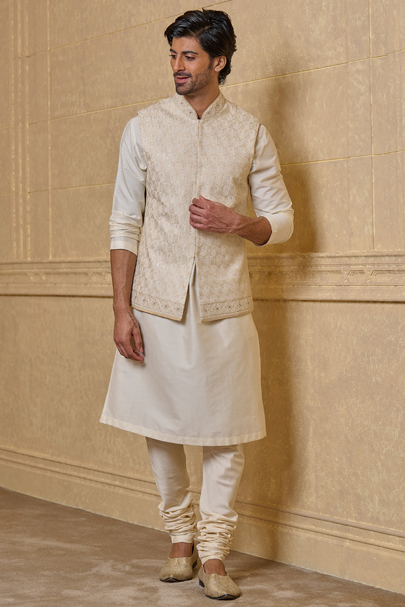 Ivory All Over Embroidered Kurta Bundi Set