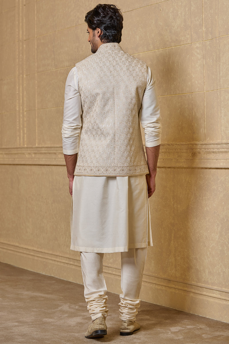 Ivory All Over Embroidered Kurta Bundi Set