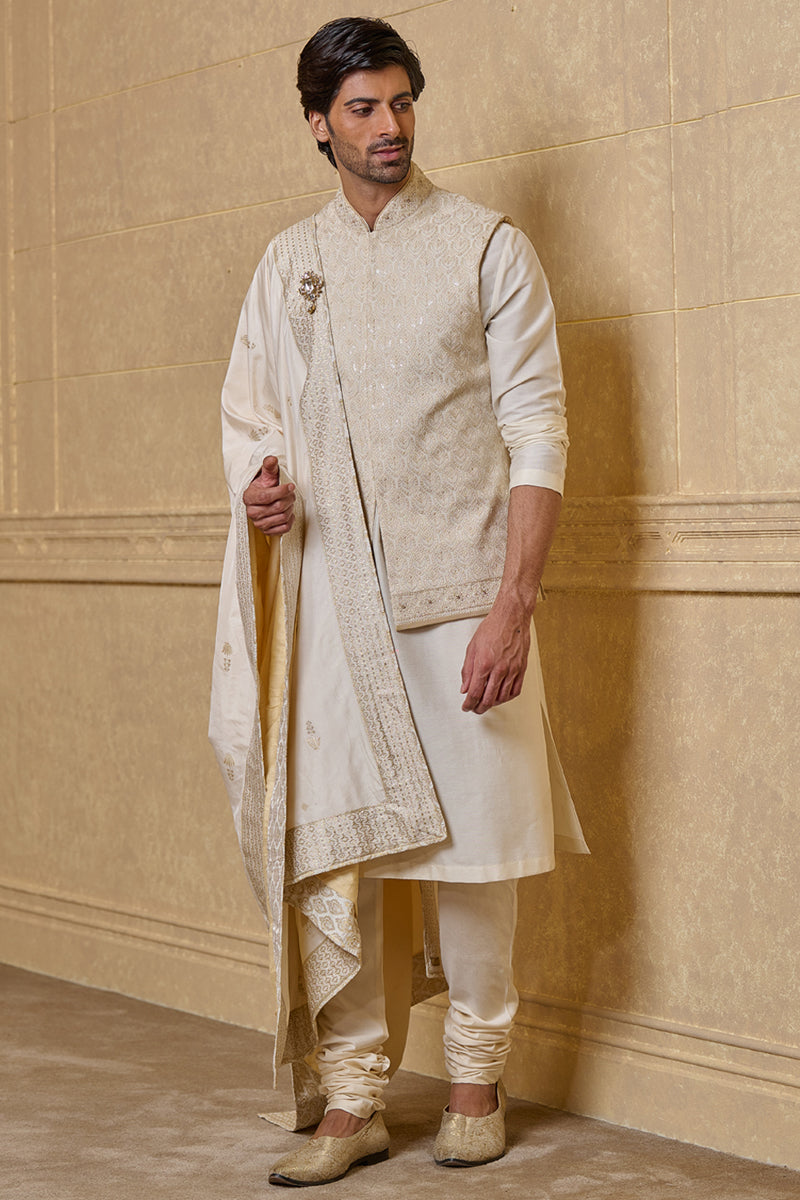 Ivory All Over Embroidered Kurta Bundi Set