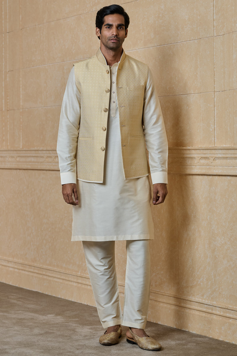 Gold Classic Brocade Kurta Bundi Set