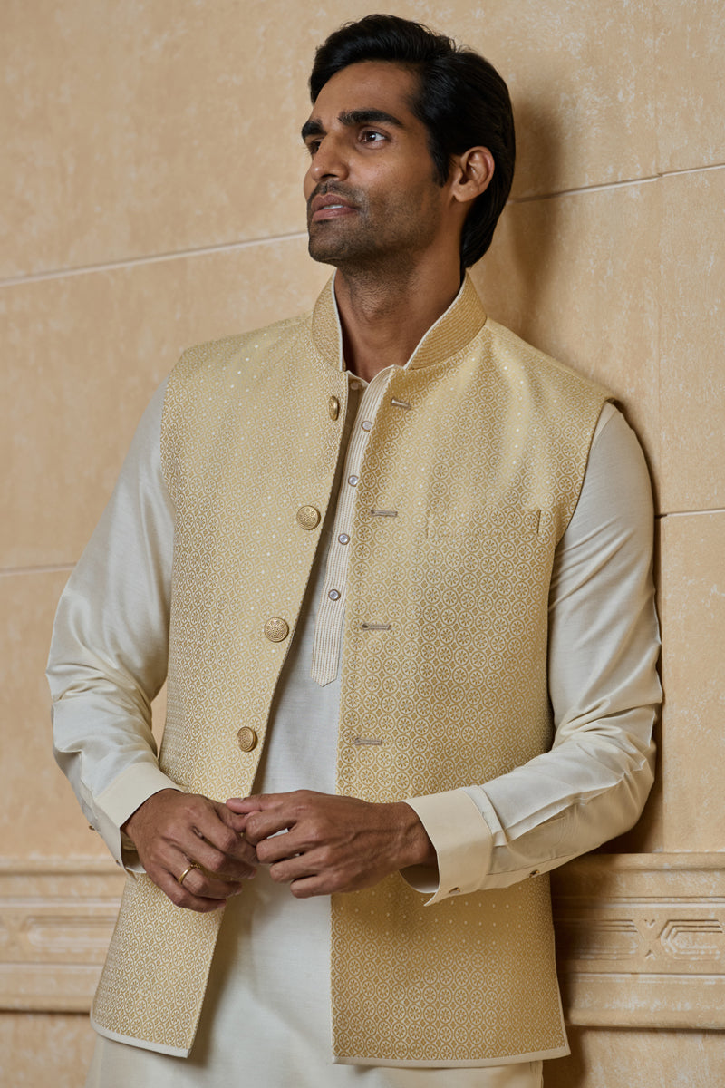 Gold Classic Brocade Kurta Bundi Set