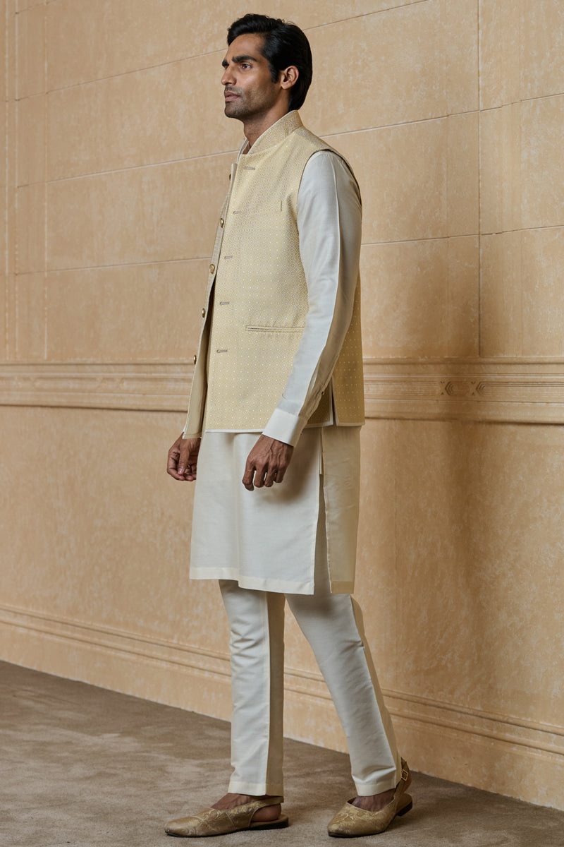 Gold Classic Brocade Kurta Bundi Set