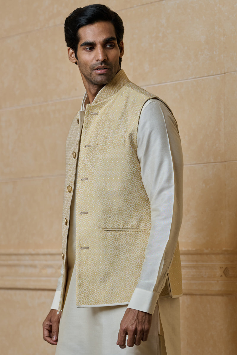 Gold Classic Brocade Kurta Bundi Set