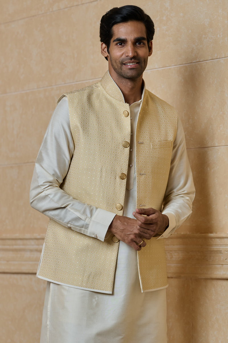 Gold Classic Brocade Kurta Bundi Set