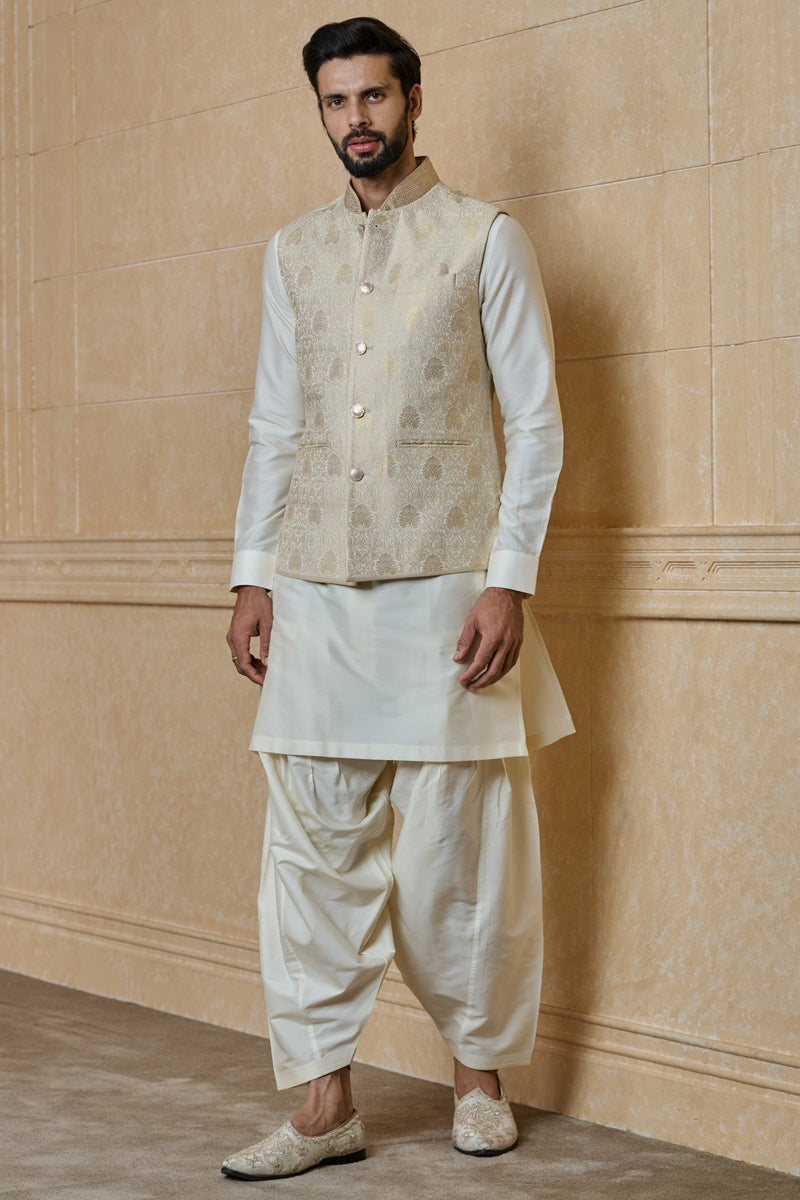 Gold Classic Brocade Kurta Bundi Set