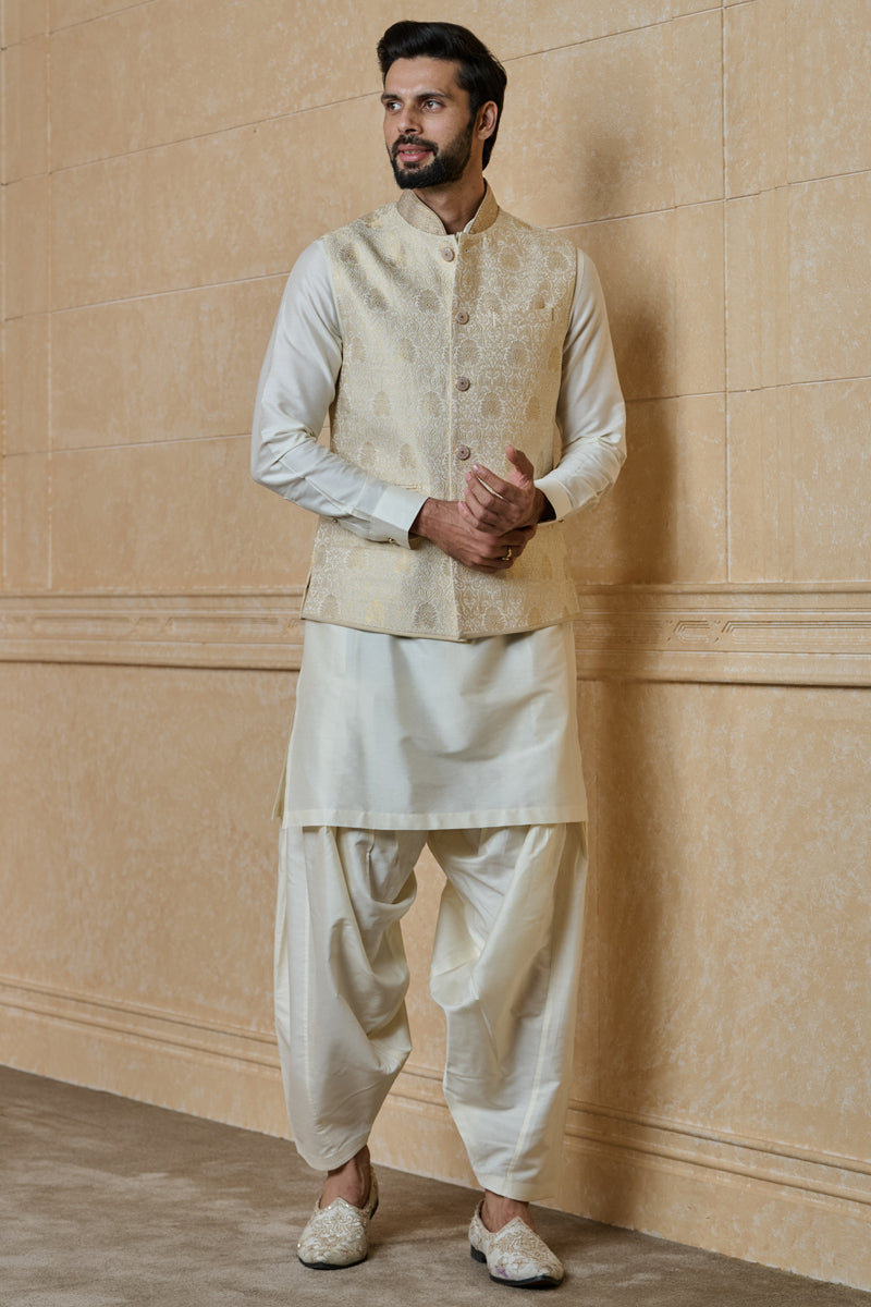 Gold Classic Brocade Kurta Bundi Set